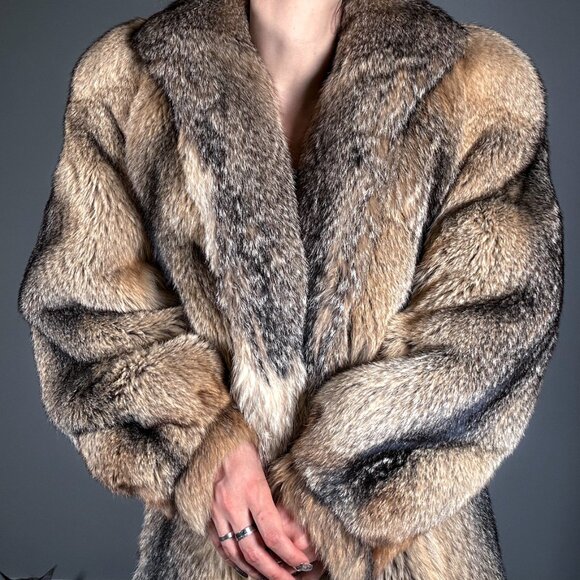 Coyote Fur Coat Vintage 80's Oversized Look - Picture 6 of 7
